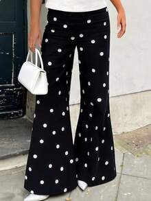 INAWLY Quần ống loe in chấm bi thời trang thanh lịch cỡ lớn - Đen và trắng - Xem 1