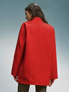 Airlisse Women's Red Lace-Up Bow Woolen Coat, Christmas - Red - View 3