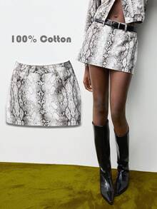 Maija Women's Snake Print Denim Skirt Autumn And Winter Low Waist Mini Skirt Animal Print Sexy Hot Girl Wear Comfortable 100% Cotton Denim - Multicolor - View 1