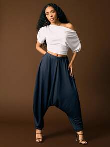 Vixey Top tricoté avec détail de drapé et de rassemblement à l'épaule en mélange de coton - Blanc - Voir 1