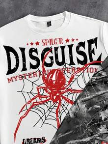 Manfinity Roghcode Men's Letter & Spider Print Loose Short Sleeve T-Shirt And Pants Set - Grey - View 2