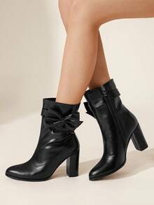 CUCCOO CHICEST Women's Autumn/Winter New Bowknot High Heel Side Zipper Ankle Boots, Versatile - Black - View 5