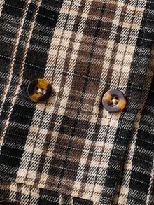 Elladie kids 女童咖啡格纹保暖连帽双排扣时尚外套，适合日常休闲穿着 - 彩色 - 查看 6