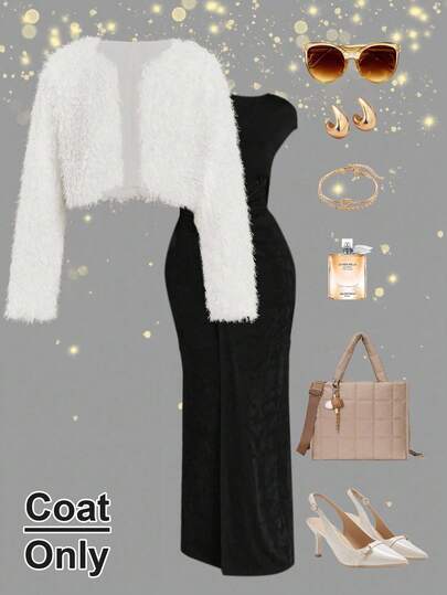 Ellevyn 秋冬优雅纯色渐变色前开仿皮草短款大衣