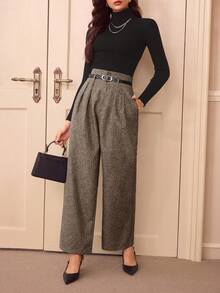 Vintamour Calça feminina retrô elegante de cintura alta cinza, casual/escritório, perna reta, com cinto, estilo vintage, para brunch, Dia de Ação de Graças, negócios, inverno, aeroporto, outono, trabalho, inverno, calça de trabalho, calça de inverno plissada com cinto para o Dia dos Namorados.