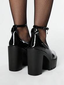 ROMWE Women's Closed Toe Cross-Strap Mary Jane Shoes, Punk Goth Platform Thick Heel Strap Buckle Strap JK Uniform Shoes, Waterproof Work Heels For Christmas - Black - View 5