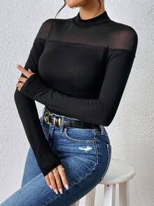 SHEIN Privé T-shirt Avec Tulle À Col Montant