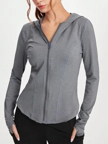 SHEIN Sports 运动夹克、跑步运动服、户外徒步和健身服装 - 灰色 - 查看 4
