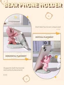 1pc Cute Phone Stand, Cartoon Bear Shaped Phone Holder, Compatible With Both Mobile Phones And Tablets, Suitable For Office Desktop, Bedside, Living Room, Study, Bedroom, Gifts Back To School - pink kicking bear - View 8