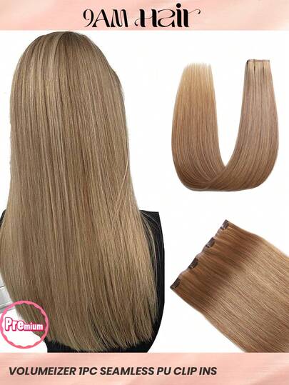 Seamless Clip Ins Volumizer 55g 1pc 27# Caramel Brown 100% HQ Cuticle Aligne Remy Human Hair Seamless PU Clip Ins Extensions Hair Extensions