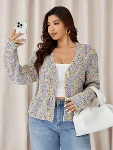 Auralis Plus Size Colorful Knitted Cardigan, Casual For Autumn/Winter Fall/Winter - Multicolor - View 7