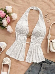Soleia Áo cánh dệt cổ yếm trang trí kim loại mới, thích hợp cho các lễ hội âm nhạc, tiệc tùng, dạ hội, mùa tựu trường - Màu be - Xem 6