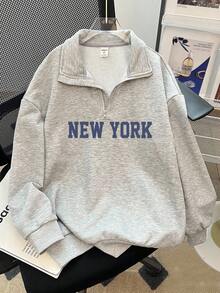 青少年女孩休闲基本款半拉链高领混色灰色运动衫秋冬女童服装 - 淺灰色 - 查看 4