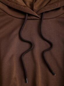 Sweetra Women's Brown Hooded Cinched Waist Long Sleeve Sweatshirt, Autumn/Winter - Brown - View 3