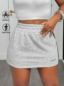 Slaydiva Elastic Waist Striped Print Skort Shorts, Summer Sports Athletic Skirt - Army Green - View 1