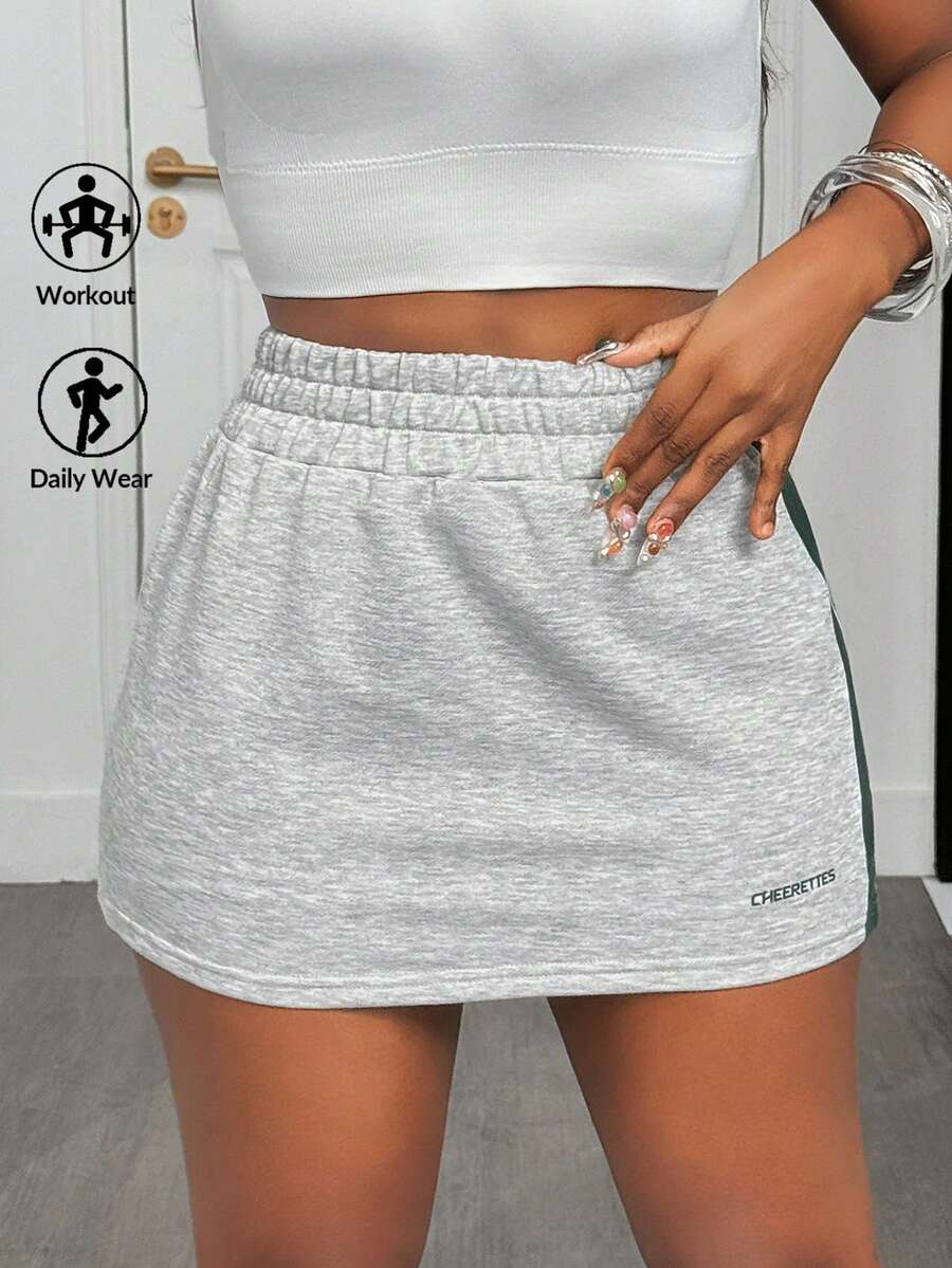 Slaydiva Elastic Waist Striped Print Skort Shorts, Summer Sports Athletic Skirt - Army Green - View 1
