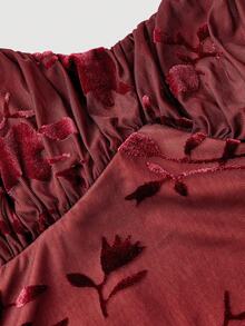 SHEIN MOD 女士花卉印花褶饰吊带背心和鱼尾裙两件套修身套装 - 紅色 - 查看 8