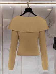 Franclia Áo khoác cardigan nữ cổ chữ thập màu trơn tay raglan cài nút kim loại thời trang tối giản - Lạc đà - Xem 2