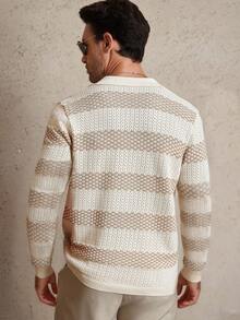 Manfinity Homme 男士条纹长袖休闲 Polo 领毛衣，秋季 - 彩色 - 查看 2