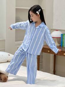 DAZY Kleine Mädchen Gestreifter Langarm Pyjama Set