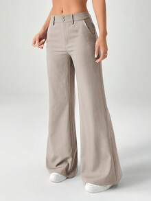 SHEIN PETITE 新款秋冬低腰休闲个性西装裤 - 淺灰色 - 查看 3