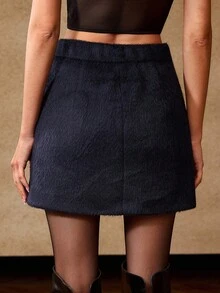 MOTF PREMIUM WOOL ZIPPER SKIRT, AUTUMN/WINTER - Navy Blue - View 5