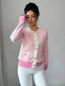 Elenzga Nouveau cardigan tricoté à manches longues, col rond, élégant, de haute qualité, polyvalent, pour soirée, en automne/hiver pour femmes