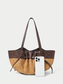 SHECARRY 大容量女士纯色单肩包，适合通勤，女士包包优雅，奢华 - 咖啡棕 - 查看 4