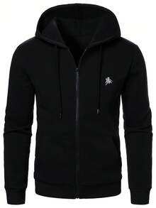 Manfinity Homme Sudadera con capucha casual y de unicolor para hombres, de manga larga, para otoño - Negro - Ver 4