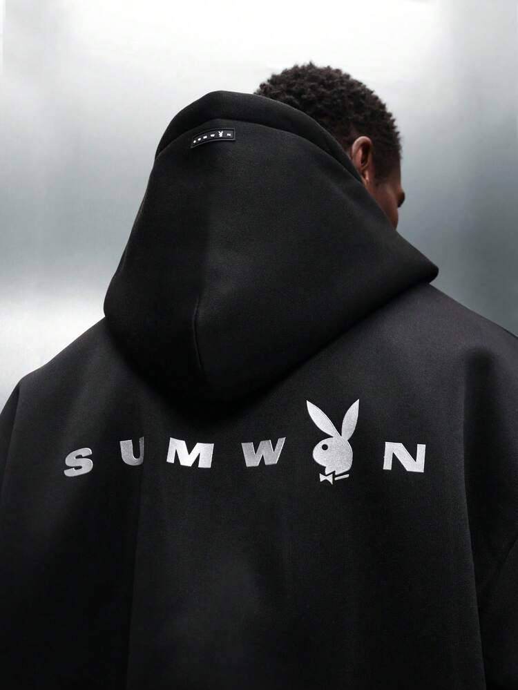 PLAYBOY X SUMWON Crop Fit Full Zip Hoodie With Drawstring