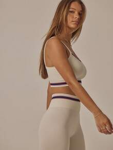 Aralina Leisurewear Contrast Tipping Detail Cropped Top And Legging Active Gym Workout Two Pieces Women Set - Apricot - View 5