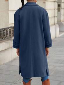 EURMUSE Women's Casual Solid Color Woolen Coat, Suitable For Commuting In Autumn/Winter - Dusty Blue - View 2