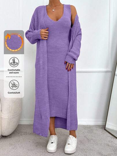 EURMUSE 2 Pezzi Set Vestito + Cardigan Largo Donna, Moda Estiva