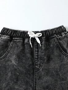 SHEIN Explorewe Tween Girls' Distressed Drawstring Waist Loose Casual Denim Cargo Pants - Grey - View 4