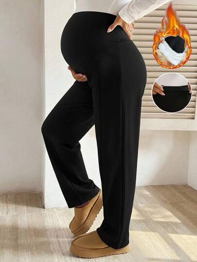 SHEIN Fall Clothes,Autumn Clothes,Maternity Autumn/Winter Clothes MaternityMaternity Casual Solid Color Fleece Pants, Suitable For Autumn/Winter Pregnancy Clothing Black Maternity Pants Maternity Pants Black Dress Pants Women Pregnancy Pants Womens Maternity Pants Tall Women Pants