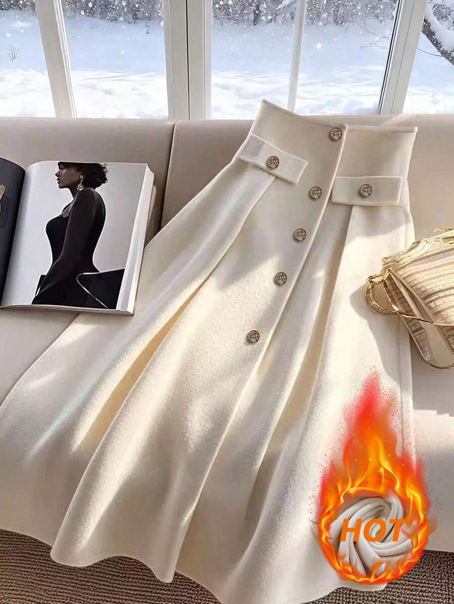SHEIN Clasi Elegant & Fashionable Commuter Versatile Beige Metal Button ...