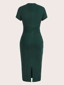 SHEIN EZwear Mock Neck Solid Bodycon Dress - Dark Green - View 3