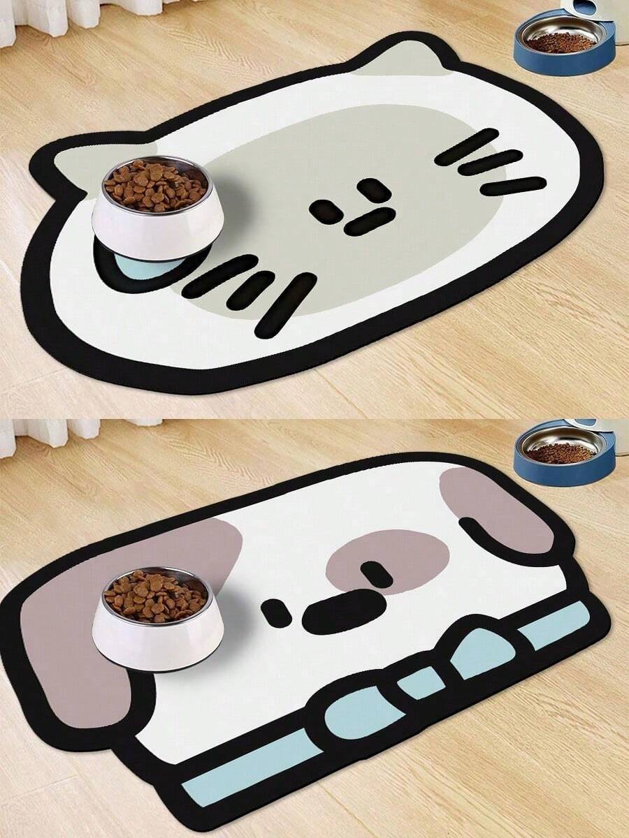 1件原创手绘风格宠物喂食垫，防滑、吸水、易清洁，适用于猫狗，也可作厨房用具晾干垫、餐具晾干垫、地垫、门垫，适用于各种咖啡机、意式咖啡机、咖啡站、厨房、餐厅、浴室或洗衣房，适合各种体型的宠物，可用作宠物碗垫、狗笼垫、猫笼垫、狗床垫。