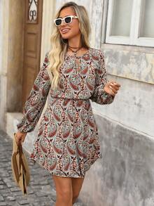 Brillora Váy ngắn tay dài in họa tiết khoét lỗ thông hơi dành cho nữ đi nghỉ mát - Nhiều màu - Xem 3