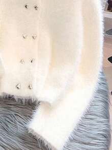 Franclia Precision Love Double-Row Hollow Fuzzy Women's Crew Neck Cardigan TL-57