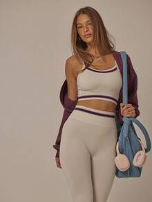 Aralina Leisurewear Contrast Tipping Detail Cropped Top And Legging Active Gym Workout Two Pieces Women Set - Apricot - View 9