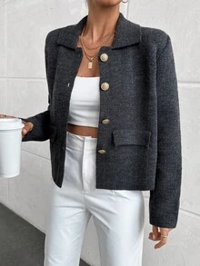 EURMUSE Knitwear Jacket Elegant - Grey - View 4