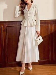 Vintamour Áo khoác vest nữ cổ điển thanh lịch với cúc đính đá và viền bèo nhún, thích hợp cho tiệc tùng, lễ hội, cocktail, mùa thu, mùa đông, Giáng sinh, áo khoác mùa đông nữ, áo khoác mùa đông nữ. - Màu be - Xem 5