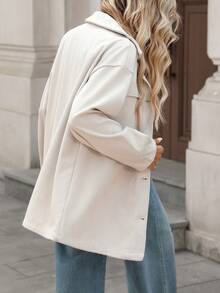 SHEIN LUNE Women's Casual Solid Color Long Sleeve Utility Pocket Jacket, Autumn/Winter Cream Outfit Women Shackets For Women White Jacket For Women Neutral Clothes For Womenfall Clothes For Women Winter Clothes For Women Business Casual Woman Work Outfits For Women Women's Winter Jacket