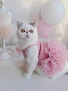 1 件宠物公主裙，粉色网眼裙设计，柔软舒适的宠物裙，适合猫狗摄影服装