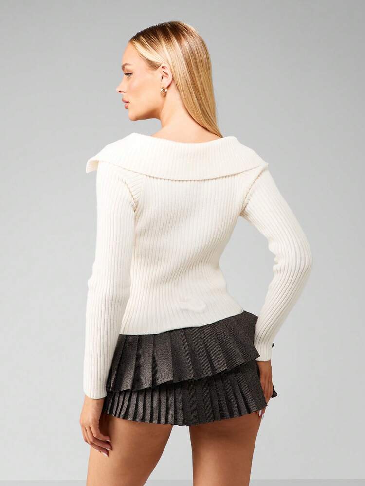MISSGUIDED Ribbed Knit Zip Front Cardigan Winter Sweater Collared Long Sleeve Fashion Crop Top Double Zip Pull Casual Elegant Knitwear