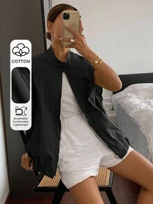 Livesso Women's Loose Fit Solid Color Zip-Up Jacket With Pockets,Fall Clothes Vest