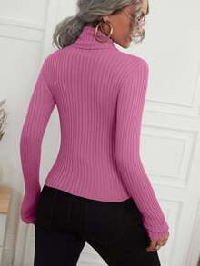 EURMUSE 休闲纯色高领修身毛衣 - 粉色 - 查看 2