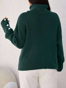 RueChic Plus Size Solid Color Turtleneck Sweater, Casual Autumn/Winter - Dark Green - View 2