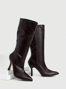 Daringsoles Women's Fashion Pointed Toe High Heel Over-The-Knee Boots For Christmas - Coffee Brown - View 6